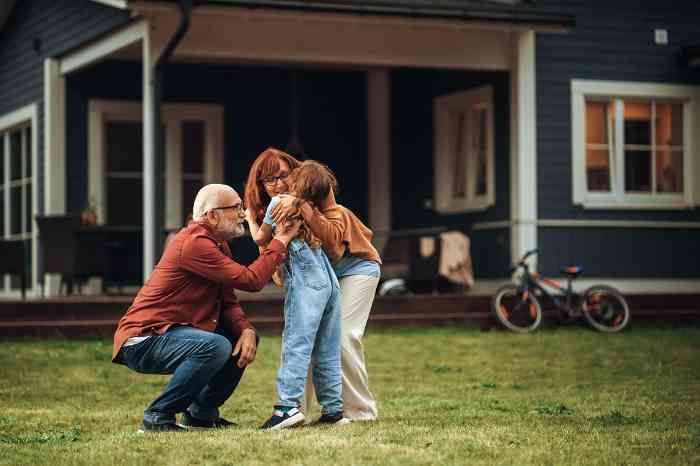 A family playing in the garden