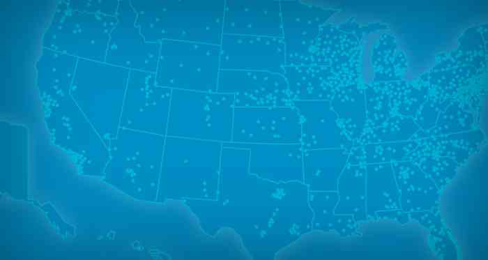 Map of U.S, blue