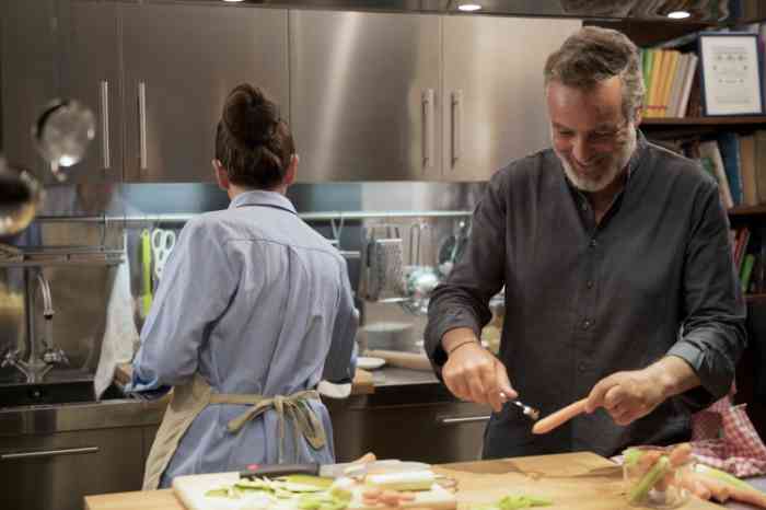 Couple cooking at home