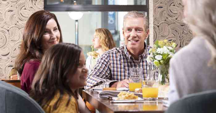 Family around dinner table