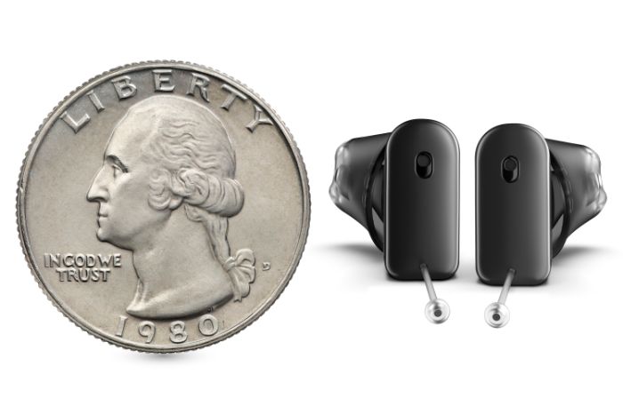 Miracle-Ear RF ITE hearing aid comparison with a quarter