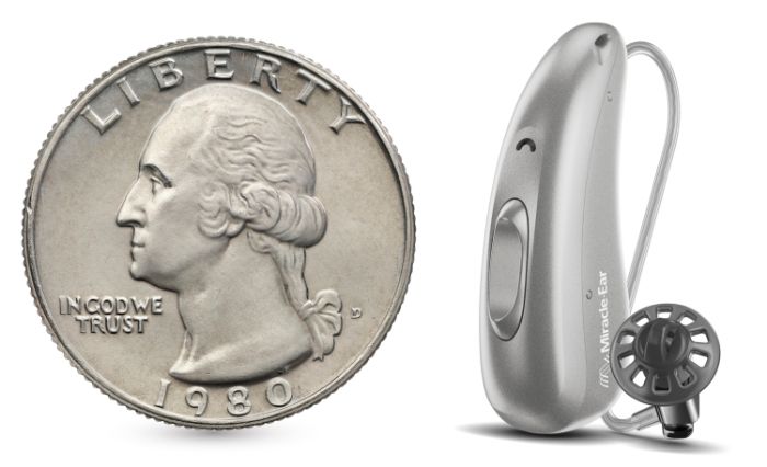 Miracle-Ear RIC hearing aid comparison with a quarter
