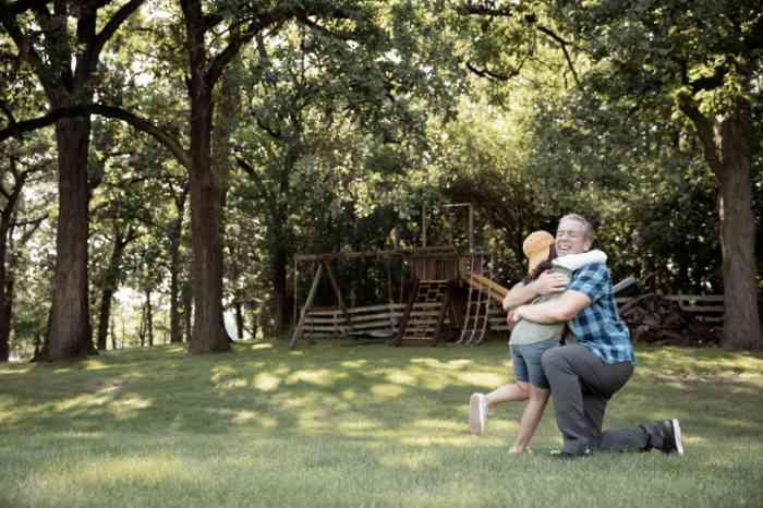 Father and son hugging outdoor