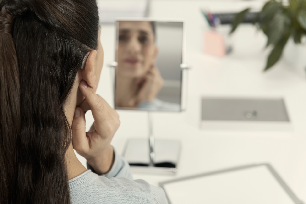 Hearing aids shown in a Miracle-Ear center