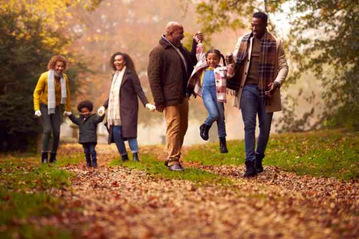 family on fall walk outdoors